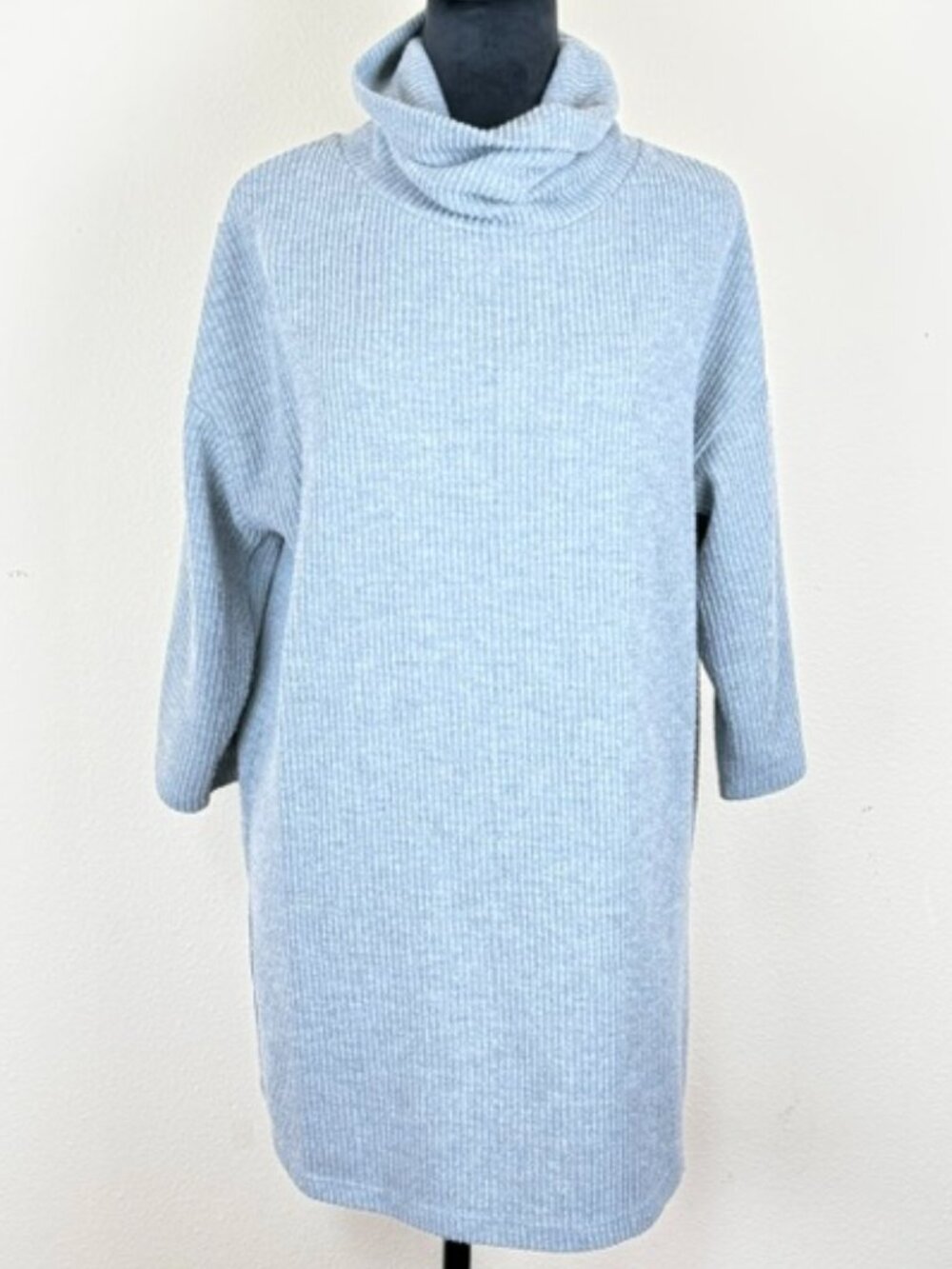 Tunic Sweater Womens S Gray Ribbed Knit Cowl Neck 3/4 Sleeve Soya Concept